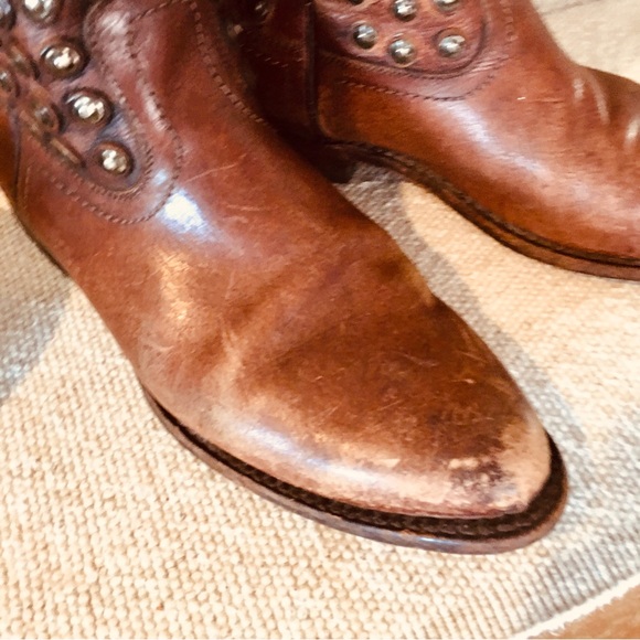 FRYE Cowgirl boho studded low calf boots brown leather 76684 Wyatt 9.5 - Picture 5 of 8